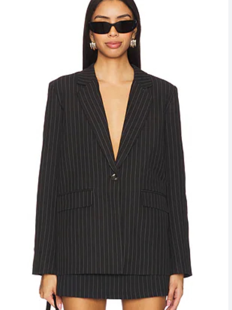 Norma Kamali Black Pinstripe Single-Button Blazer